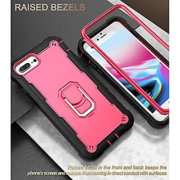 PC + Gummiskal för iPhone 8 Plus / 7 Plus Black   Rose Red