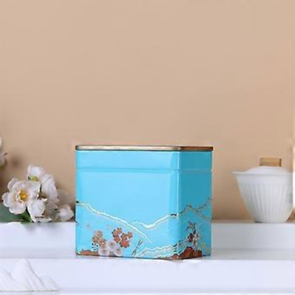 Elegant Te-förvaringsburk Hållbar Metallbehållare för Örtförvaring Löst Te Kaffe Förvaringsbehållare Metall Te-låda Burk liten Blå Blue small