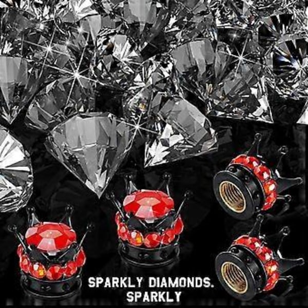 4 Stycken Krona Däckventilhylsor Bling Handgjorda Kristallstrass, Universal Krom, Attraktiva Tillbehör för Bil