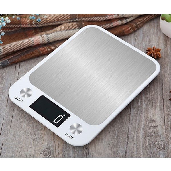Vit digital köksvåg med touchkontroll, 1 g till 10 kg, USB-laddning