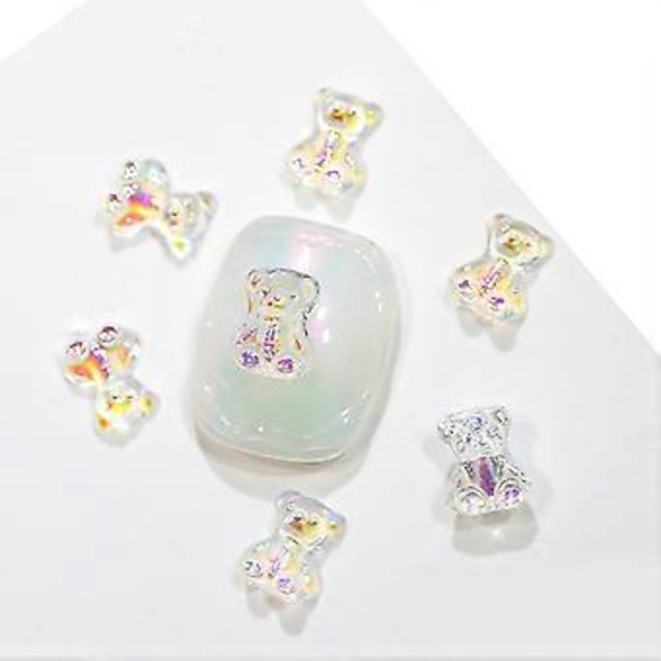20 stk. Søde Bjørn Neglekunst Dekorationer Bjørn Resin Krystal Aurora Rhinestones Farverige Negle Charm Negle Charms Tilbehør H1803