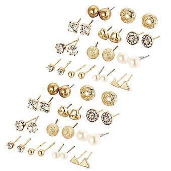 24 par stilfulla örhängen pärlörhängen modeörhängen kreativ legering örhänge set (gyllene)