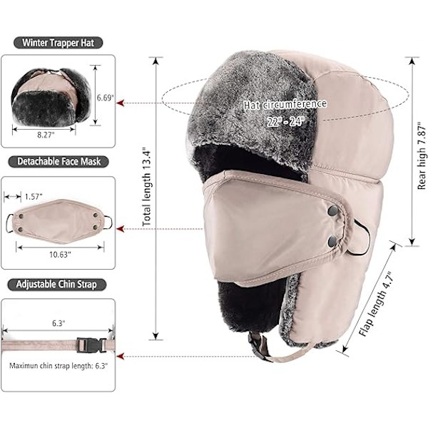 Vintermössor för kvinnor och män - Khaki, Vintermössa Trapper Ushanka