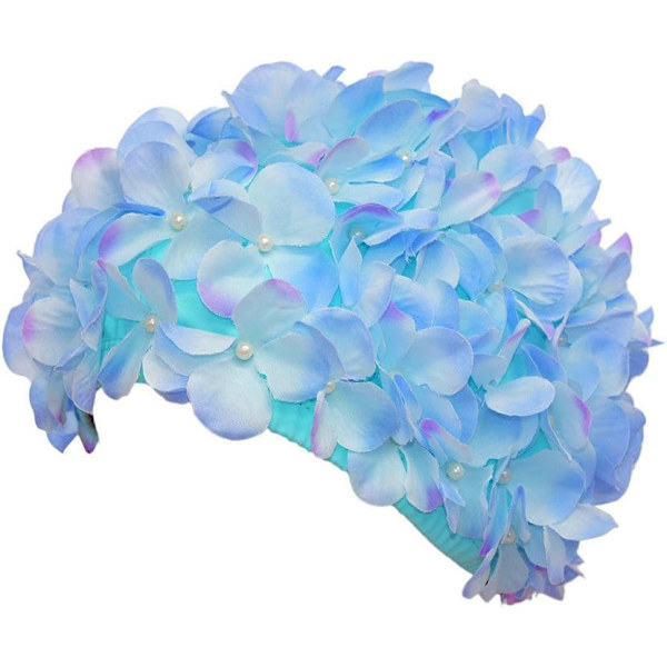 Blå - Retro Blomster Badehætte til Kvinder