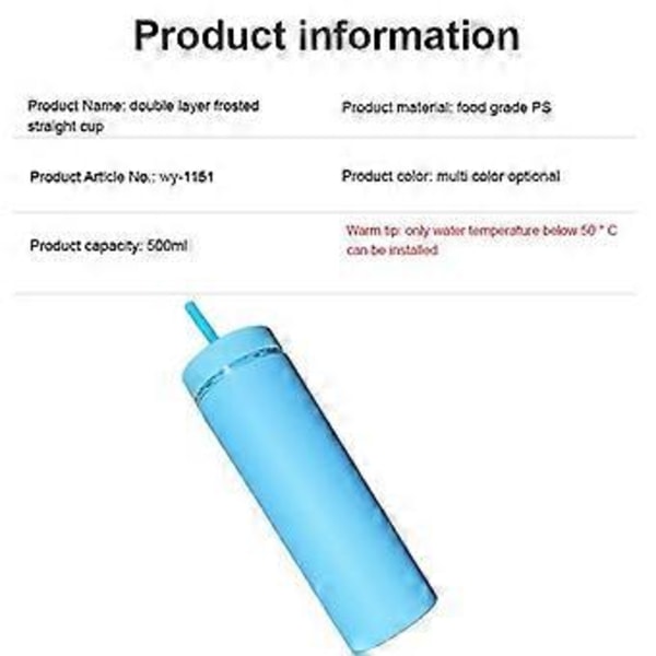 500 ml Dobbeltlags Krus med Låg og Sugerør, Mat Candy Farve, Plastik Kaffekop