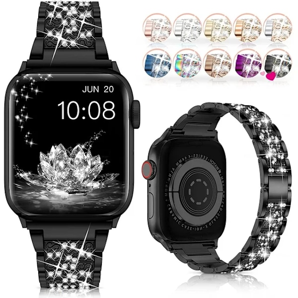 Musta Apple-ranneke 38mm 40mm 41mm Sarja 8 7 6 5 4 3 2 1 SE Naisille
