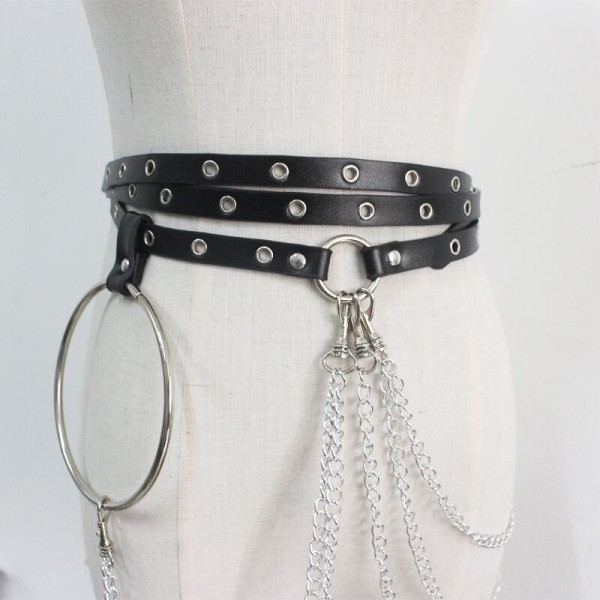 Punk Talje Kæde Læder Sort Belly Chains Lagdelt Goth Bod