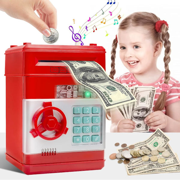 Rød Piggy Bank Legetøj Fødselsdagsgaver til 4 5 6 7 8 9 10 År Gamle Bo