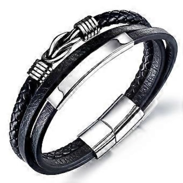 Dww-Flätade läderarmband för män - Flätade armband - Brett armband med magnetlås