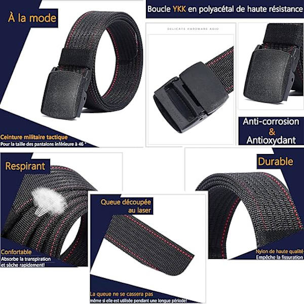 Herre Nylon Belte - Svart Plastspenne - Fullt Justerbar Arbeid