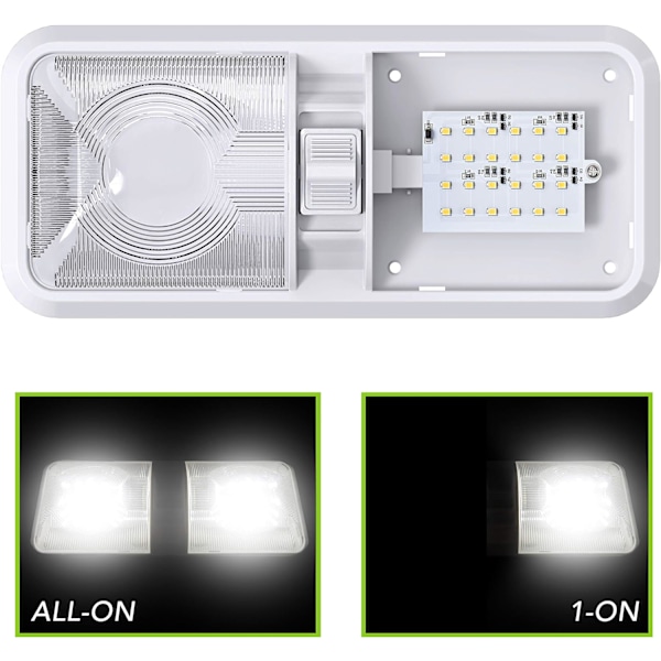 LED Taklampe Dobbel Kuppel Lys DC 12V Armatur med PÅ/AV Bryter