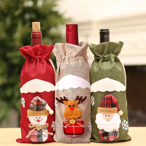 6 st jultomte vinflaska omslag väskor, tomte snögubbe hjort mönster