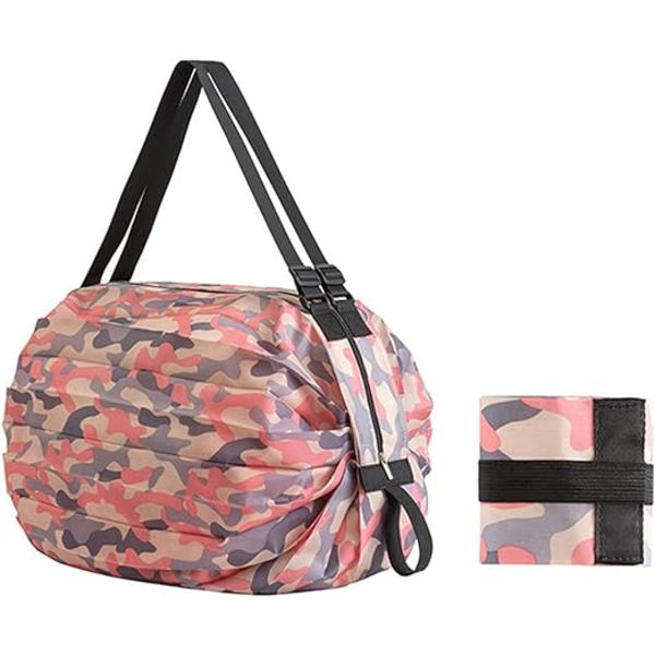 Bærbar sammenklappelig indkøbspose (pink camo) stor kapacitet multif