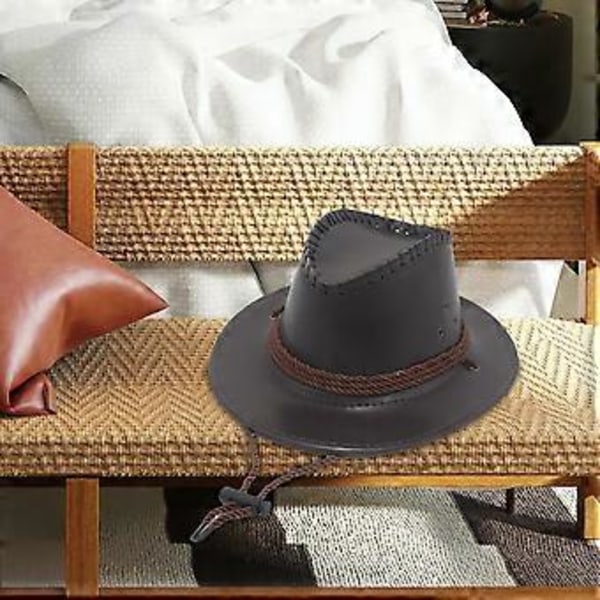Western Cowboy Hatt Solhatt Läder för Kostymtillbehör Semester Utomhus Camping (kaffe)