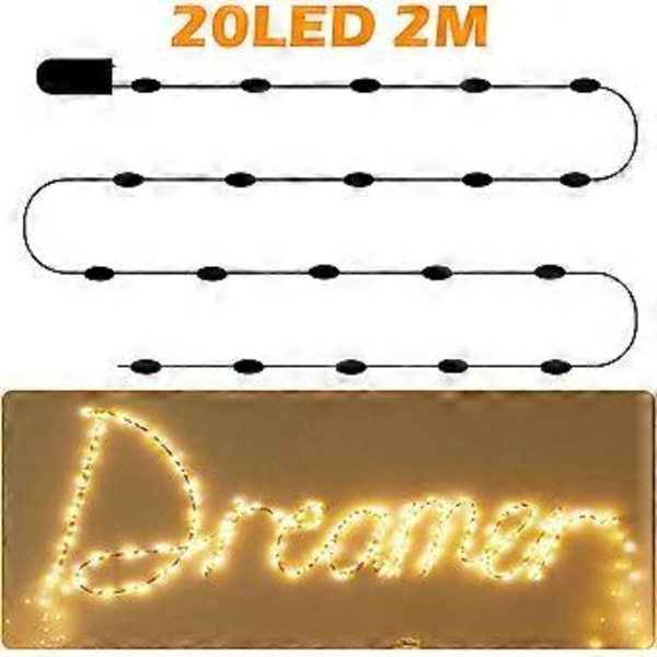 Knappcellsdrivna ljusslingor, 20 stycken 2M 20 LED Ljusslinga Inomhus Utomhus i koppartråd IP65, Dekoration för Sovrum, Trädgård,