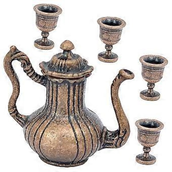 1 set Dockhus Miniatyr Tekopp Tekanna Set Miniatyr Tekittel Dockhus Tillbehör Coffee