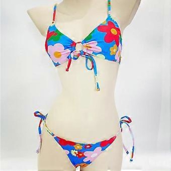 Dame Split Badedragt G-streng Komfortabel 2-delt Stropløs Svømmedragt Wrap Højbenet Strandtøj Halterneck String Bikini Sæt Tryk på hvid M Printing on white M