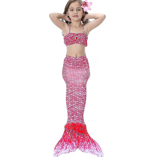 Børn Piger Mermaid Tail Bikini Sæt Badetøj Badedragt Svømmekostume -allin.6-7 Years.Pink