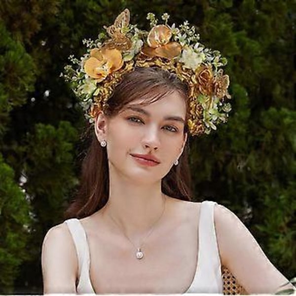 Brudehårbånd med kunstige blomster og perler, elegant hårpynt, Hanfu hårtilbehør, stoftekstur til bryllupper 8