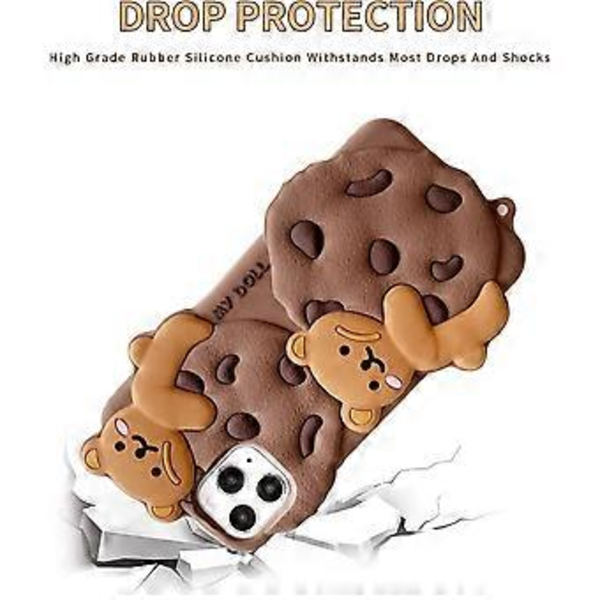 JUSCH Etui til iPhone 11 Sød med nøglesnor nøglering Kawaii Telefon Etuier 3D Tegneserie Bjørn Cookie iPhone Etui Blød Silikone Stødsikker Beskyttende Etui Cov