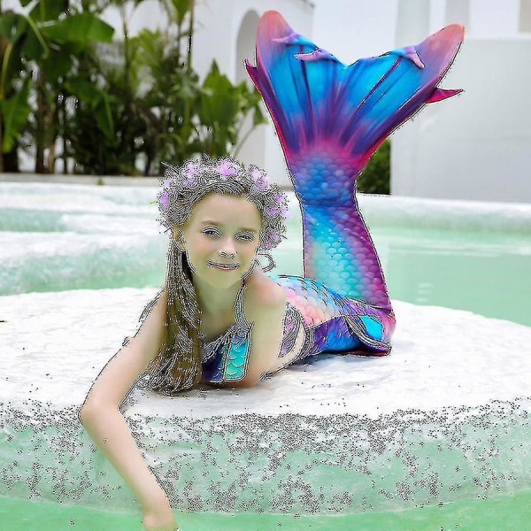 5pcs/set Girls Mermaid Tail Swimsuit Children Mermaid Ariel Cosplay Costume Fantasy Beach Bikini Y.110.Set 2