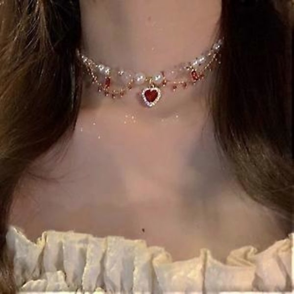 Sydän Kristalliriipus Tupsut Kaulakoru Rannekoru Helmillä Koristeltu Kaulakoru Juhlakorut Tyylikäs Choker Ranneke Solisluuketju