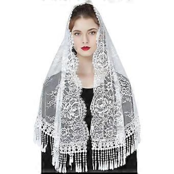 Kvinne Mantilla Slør Blondekant Gjennomsiktig Sjal for Bryllup Kirke Mantilla Pustende Sjal Slør Bryllup Mantilla Hvit White