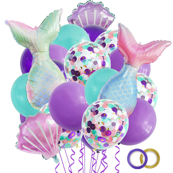 26 stk havfrueballonger med latekskonfettiballonger, lys rosa