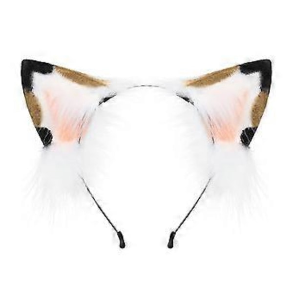 Kattöron och Svans Set Fluffiga Kattöron Hårband med Svans Halloween Cosplay Party Kattdräkt Tillbehör för Barn Vuxen calico cat ears