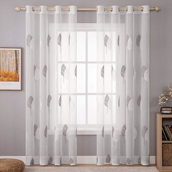 Gardiner Stue - Vakker med Treet Mønster, Grommet Voile Gardiner