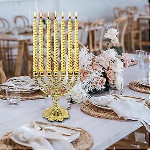 Hanukkah Menorah Metall Ljushållare Tealighthållare 7 Grenar Ljusstake för Middagsbjudningar Dekorationer Heminredning Höjd 17cm (Gyllene) Golden