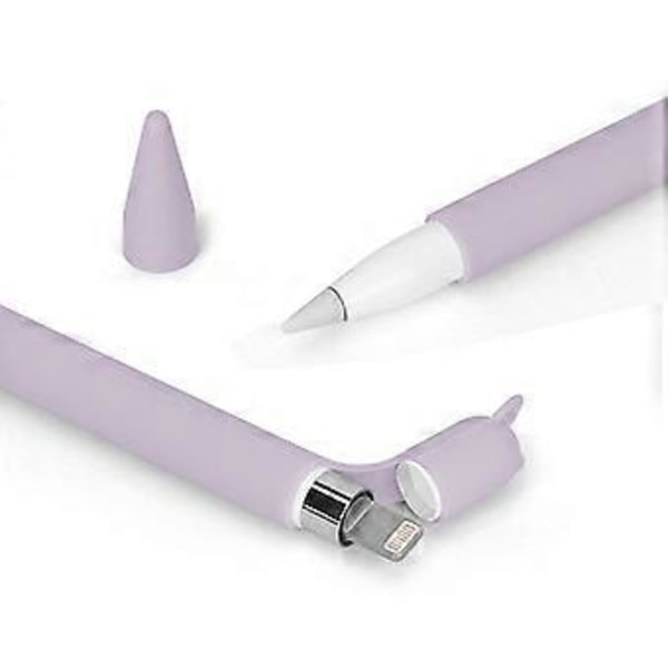 Silikonfodral för Fodral för Penna 1:a Gen Hållare Ärm Hudskydd Söt Mjukt Grepp Ficka Hatt Hållare + Skyddande Spetsskydd Lila Purple
