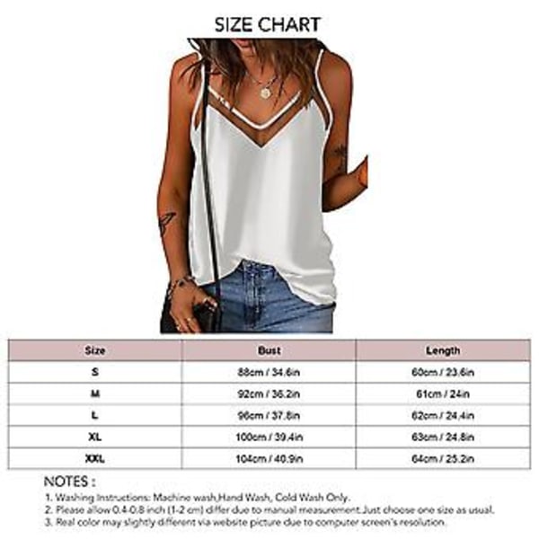 Dame Sommer Topp Casual Spaghetti Stropp Ermeløs V-hals Gjennomsiktig Mesh Ensfarget Skjorte Topp (M Hvit) White M