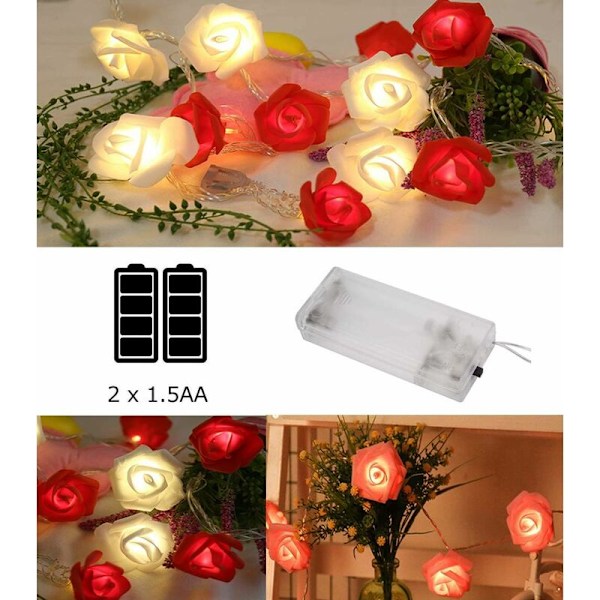 Ros Stringljus 3M 20 LED Batteridrivna Rosblommor Varmvit