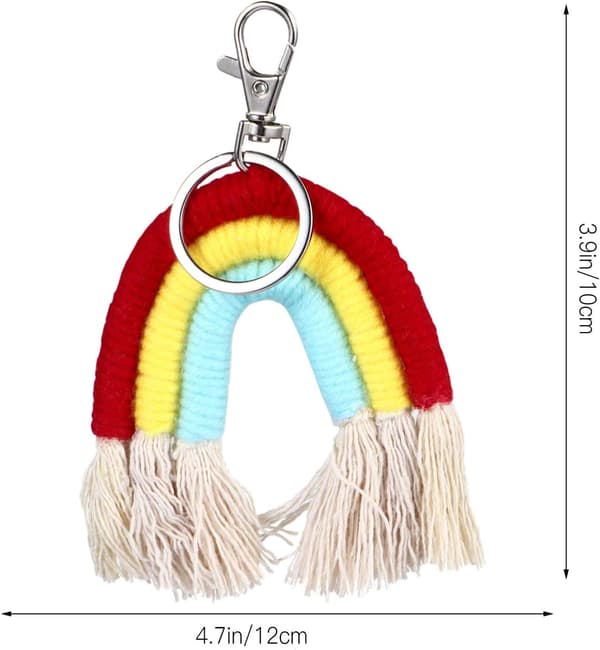Regnbue Pompom Nøgle Vedhæng Vævning Nøglering Regnbue Pompom Pompom