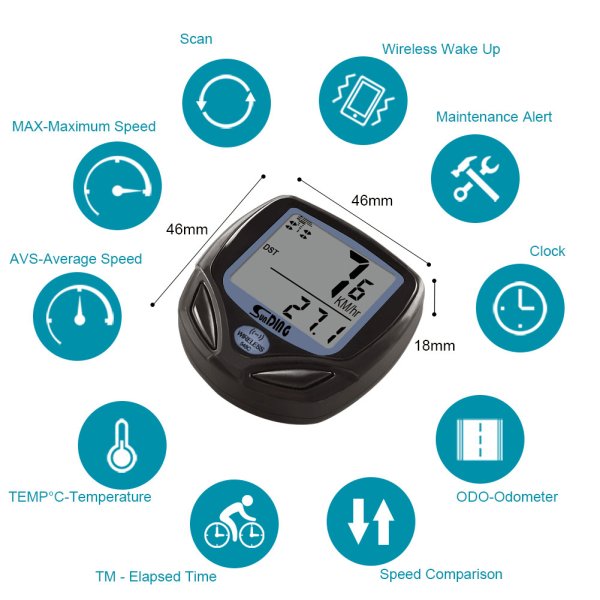 Multifunktionell cykelhastighetsmätare trådlös cykelodometer vattentät cykelcomputer med LCD