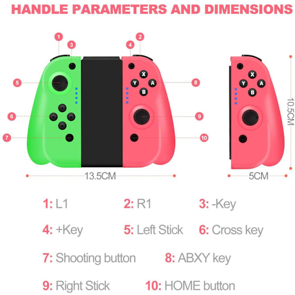 Trådløs L/R Joypad-kontroller kompatibel med Nintendo Switch/S