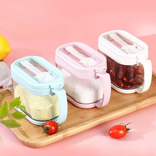 (Pink farve) 3 stk./sæt med bakke  Transparent glas krydderiglas