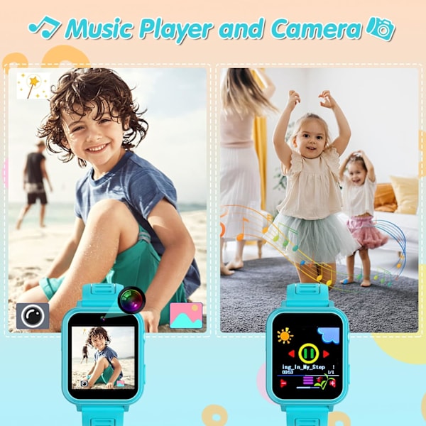 (Blå) Smart Watch til børn i alderen 4-12 år, med 24 spil, musik og kamera