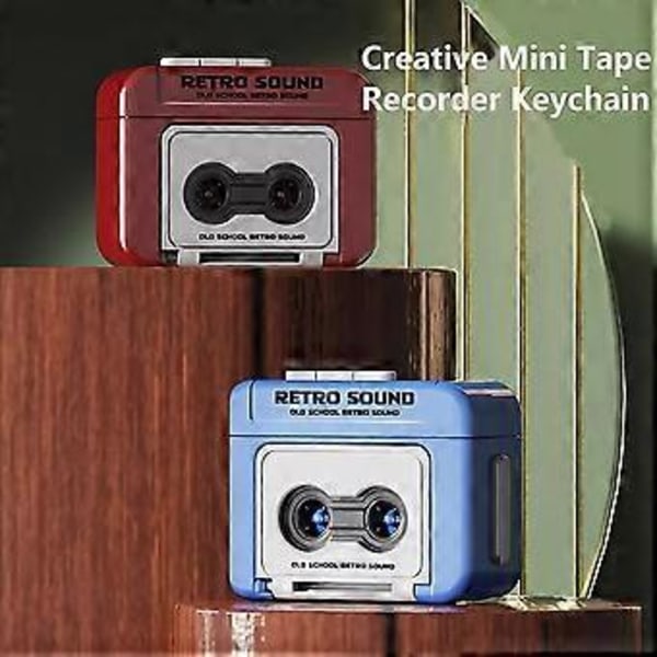 Mini Retro Kassettspiller Klassisk Morsom Rød og Blå Par Gave Nøkkelring Anheng blue and red