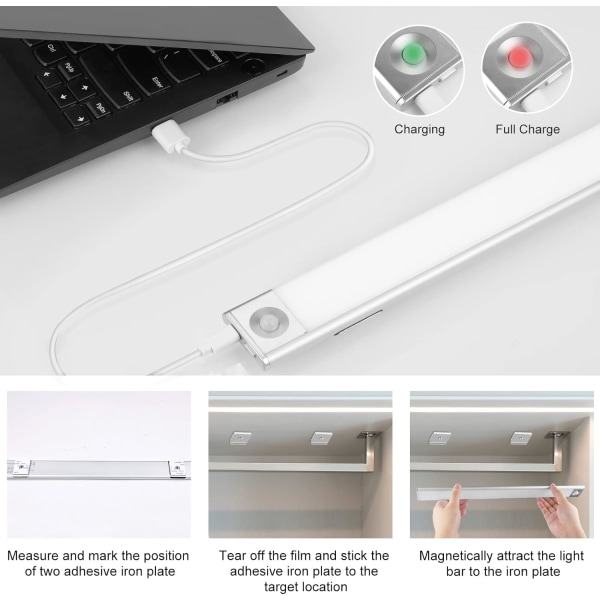 Closet Light, 40cm LED Motion Sensor Light USB Uppladdningsbar Dimma