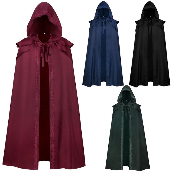 Hooded Cloak - Gothic Cape från medeltida renässans för Halloween Cosplay, föreställningar och film-/tv-kostymer.XS.Red