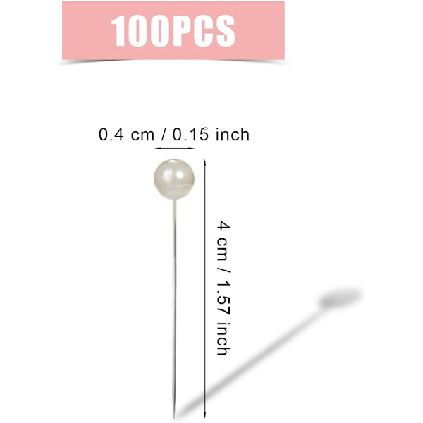 100 stk. (hvite) sy-pinner 4 cm, plastballhode, rette