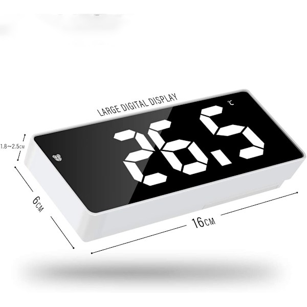 Vit - Digital väckarklocka, 67\" LED-spegel digital sängklocka