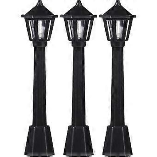 3 stk. Mikro Landskap Figurer og Miniatyrer Ornamenter Modell Lys Gatelykt Simulering Lys Kreativ (Svart)