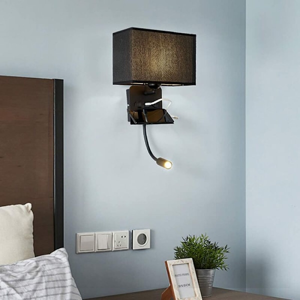 Vägglampa för inomhusbruk med flexibel LED-läslampa, sänglampa