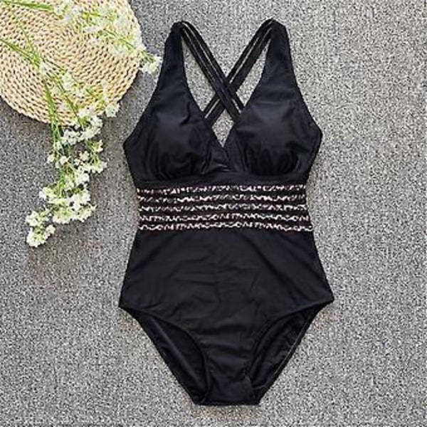 Naisten yksiosaiset yksiväriset bikinit Seksikkäät Hollow-Out uimapuvut Rintaa keräävät uimapuvut Korkeavyötäröiset V-kaula-aukkouimapuvut Musta S Black S