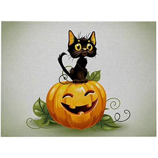 Set 4 väriä 12 Halloween-pöytämatoa puuvillaa ja pellavaa - Cat o