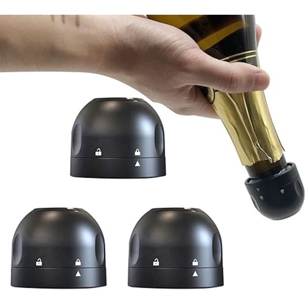 Champagne Stopper 3Pack Black, Lækagesikre Champagne Stoppere, Pro