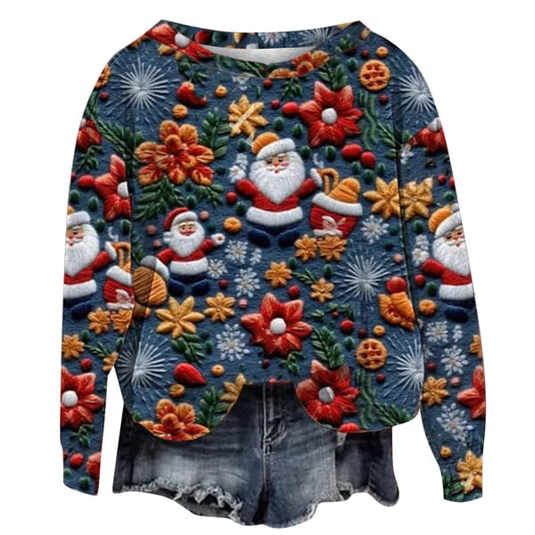 Jule sweatshirt til kvinder med print, lange ærmer, afslappet crewneck pullover, style 13 - størrelse M M